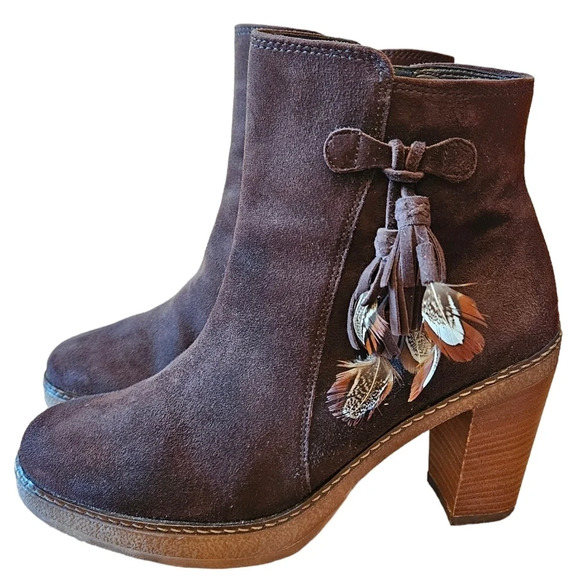 Gabor Shoes - Gabor Brown Suede Leather Boho Ankle Boots High Heel Platform Booties Size 37.